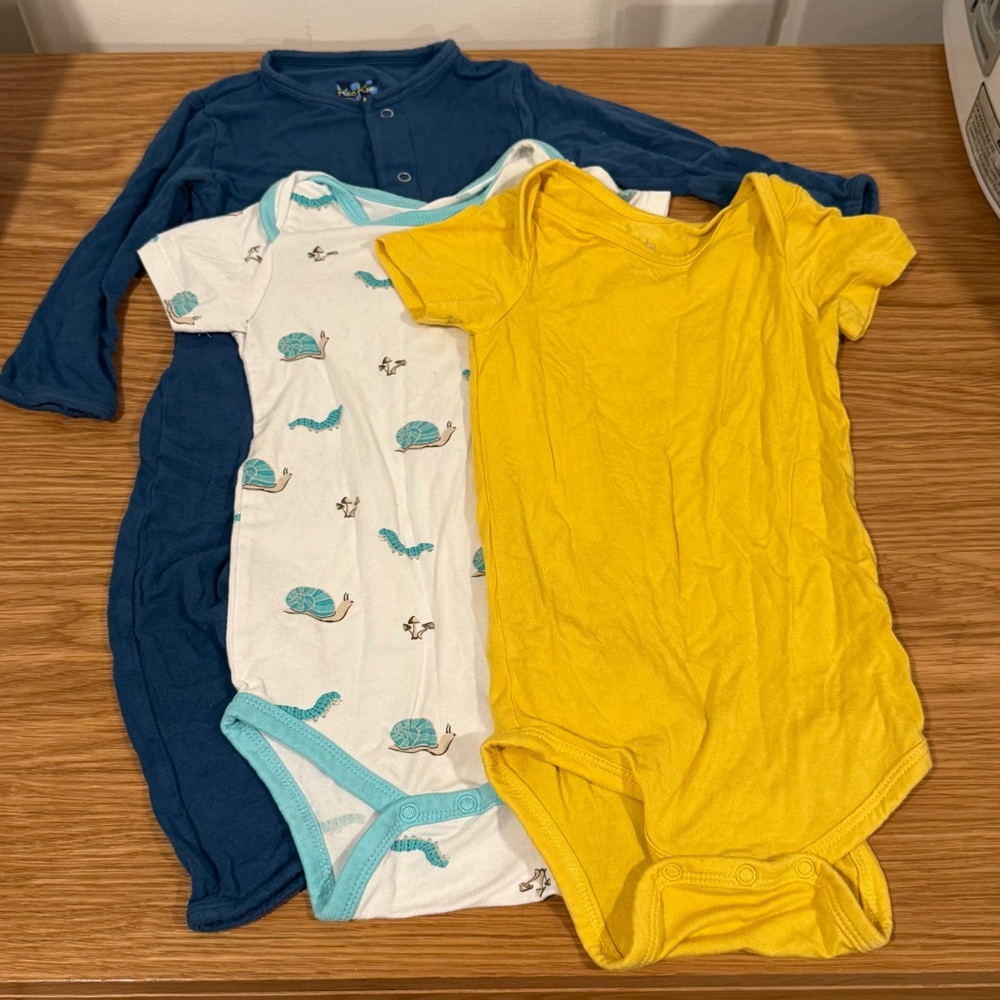 Kyte BABY KicKee Pants Bodysuits Onesies Bundle of 3 Bamboo 6-12m 12-18m Unisex
